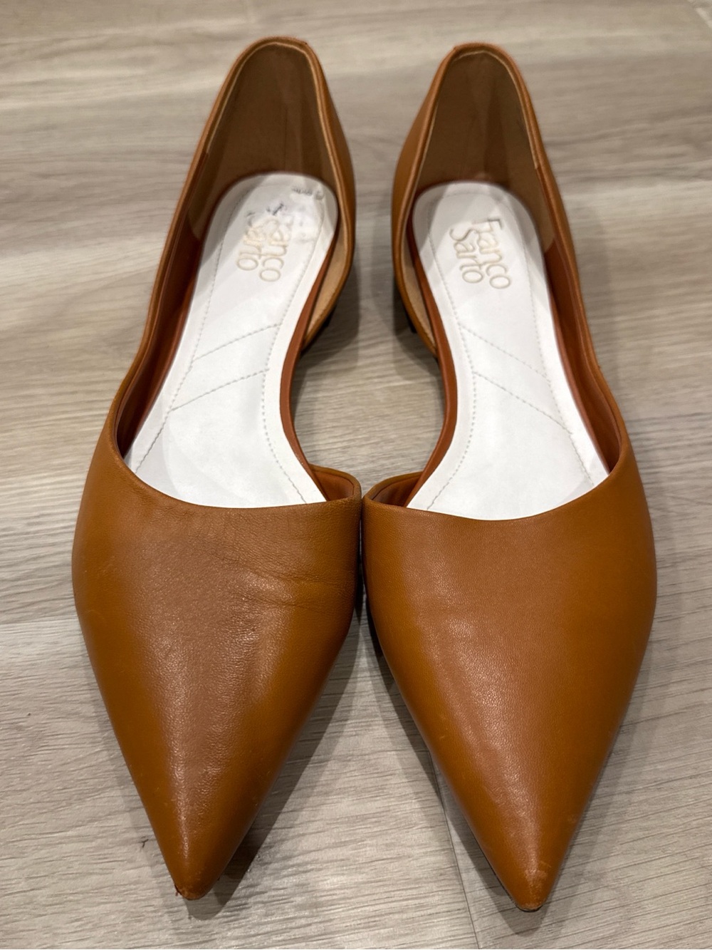 Camel Brown Leather Pointed Toe Cutout Flats Modern Minimalist Size 11